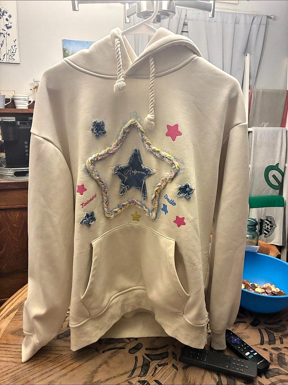 Aelfric Eden Denim Star Applique Hoodie Cream